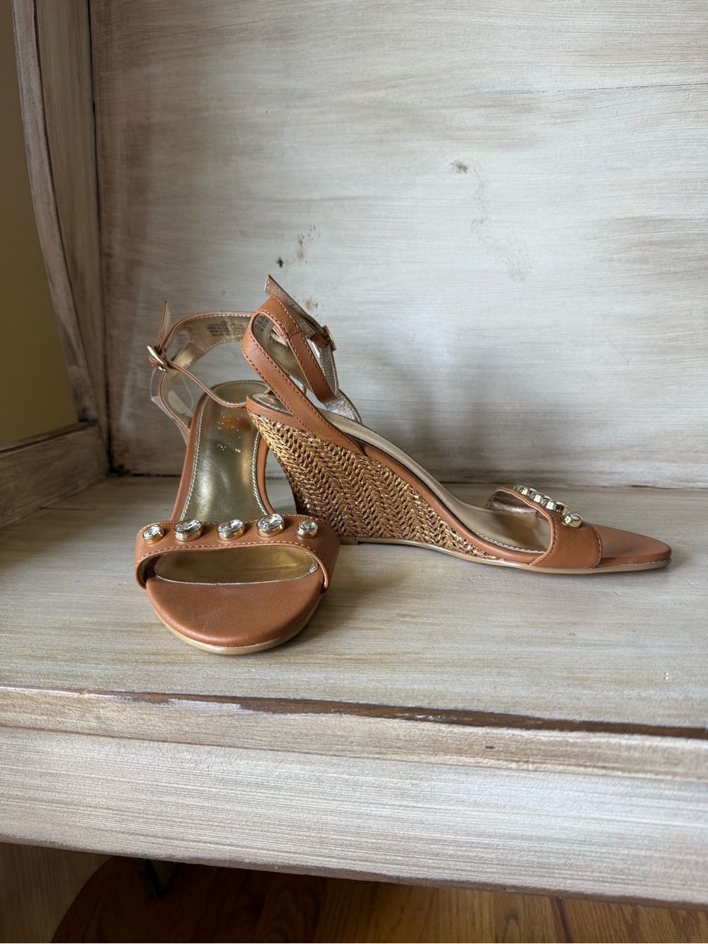NWT Lilly Pulitzer Natasha Embellished Wedge Ankle Strap Leather Sandal Size 10